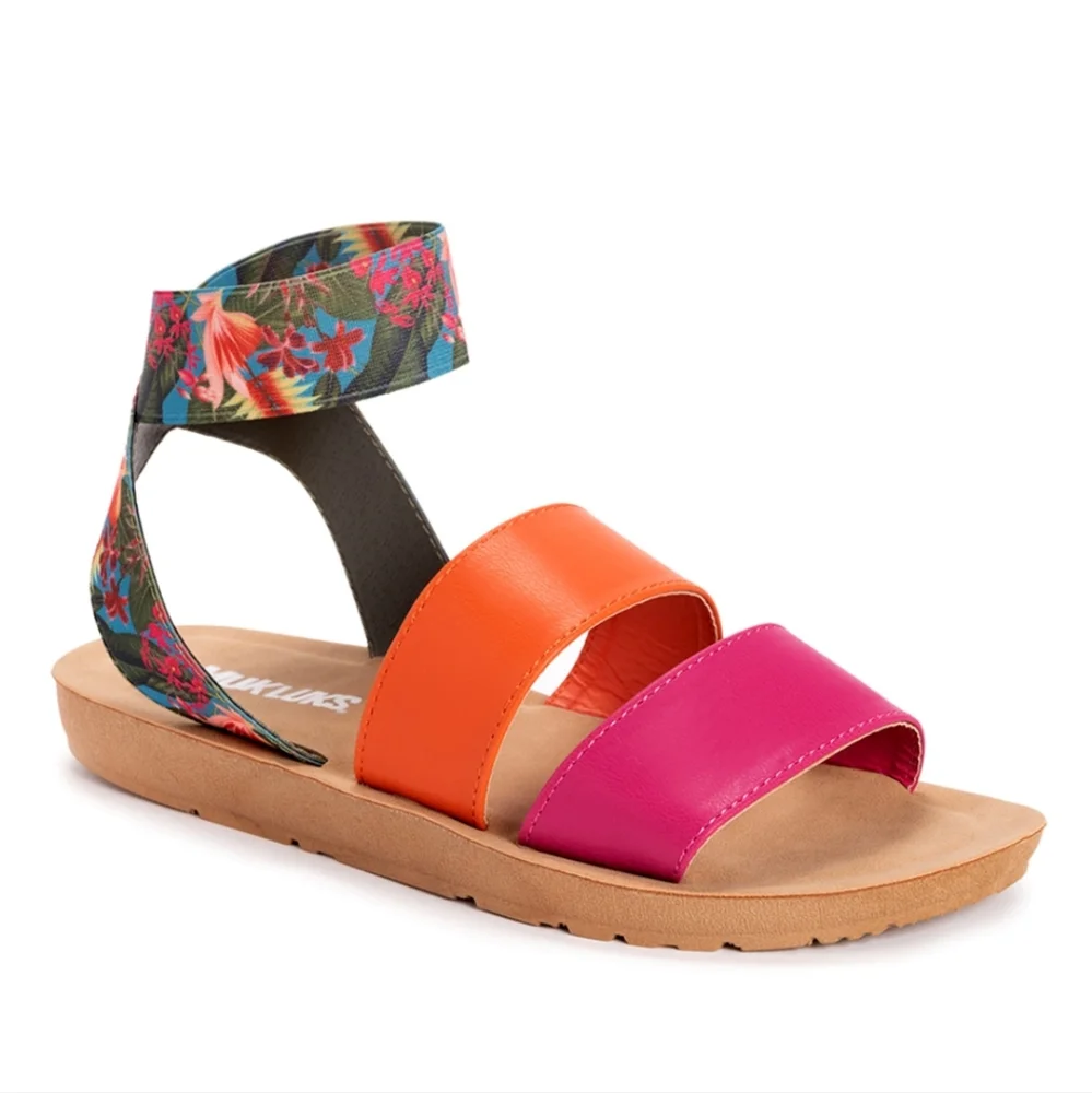 Muk Luks Pink Multicolor Floral Ankle-Strap About Me Sandal - Women Sizexs 8 - Picture 2 of 6